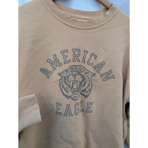 American Eagle Womens Light Mustard Yellow Logo Tiger Crewneck Sweatshirt Sz M - Picture 4 of 7